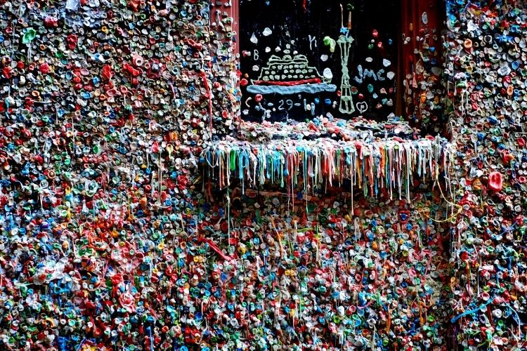 Seattle gum wall, gum covers walls completely. 