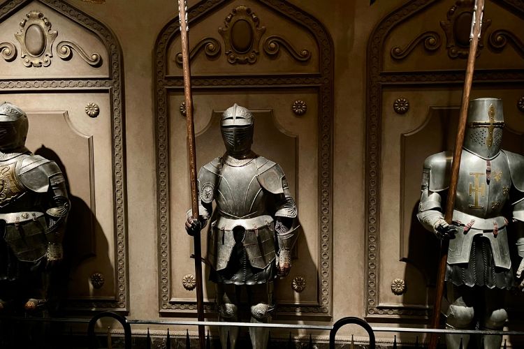 3 royal guards  with weapons at magic kingdom beast's castle