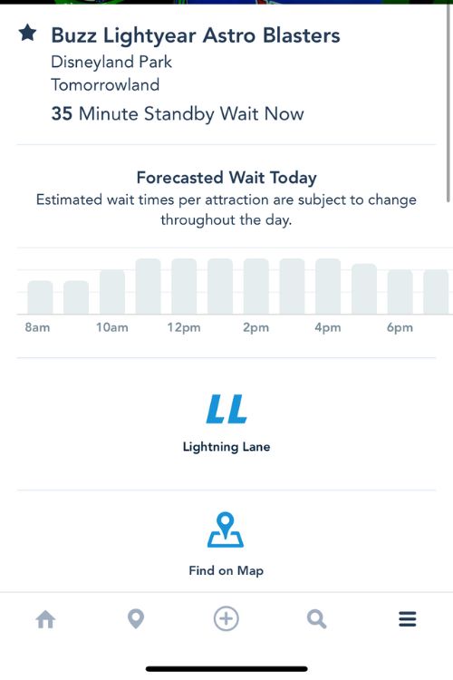 Disney App Showing Lightning Lane available for ride