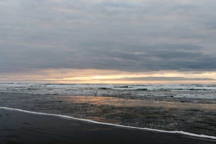 Sandy beach at sunset
