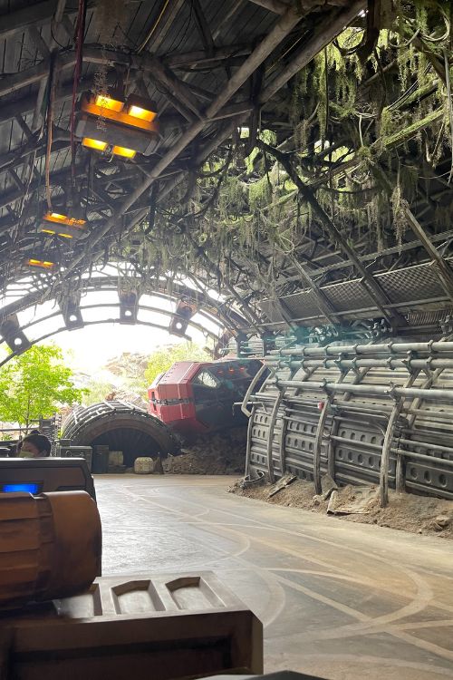 outside in an abandoned run down spaceship drop off area in galaxy's edge
