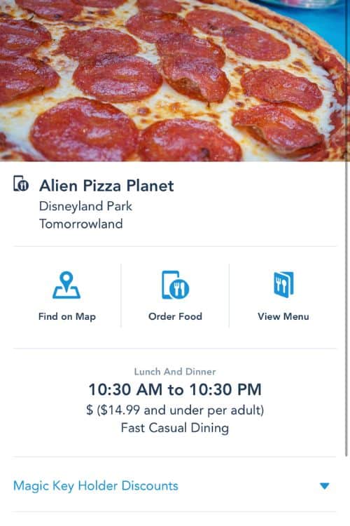 Alien pizza planet on disneyland app