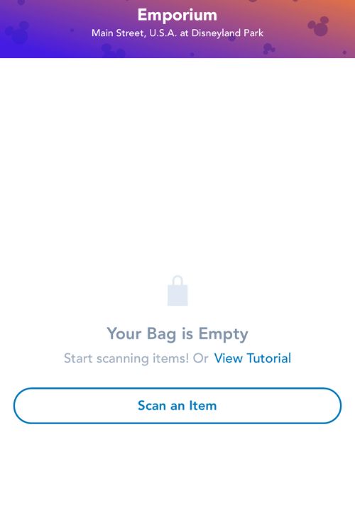 Disneyland mobile checkout empty bag