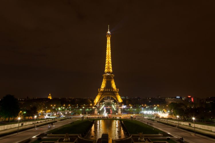 view of the eiffel tower at night in paris