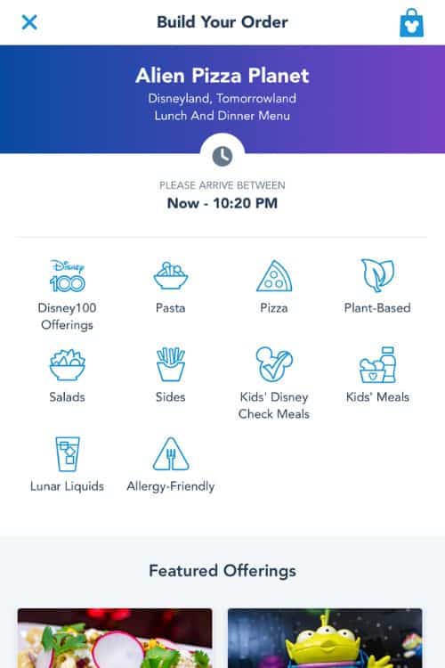 Build your order on disney mobile app featuring alien pizza planet