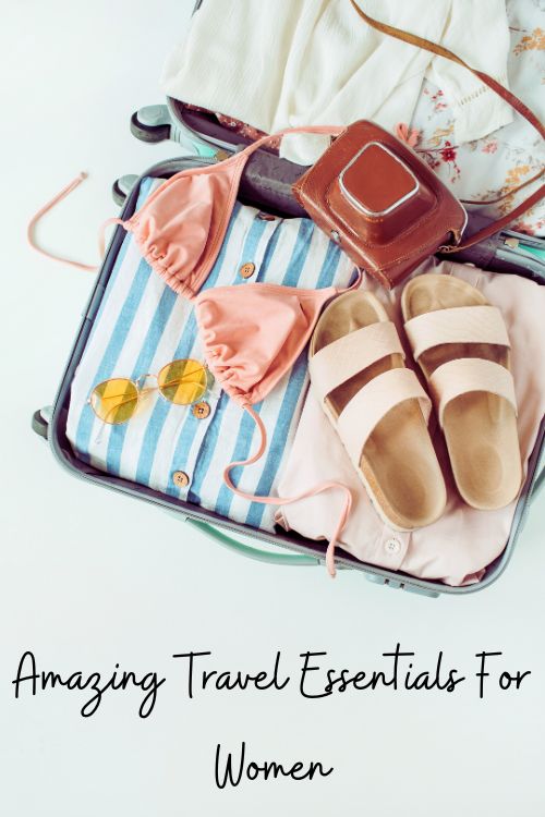 Beach Travel Essentials For Women
Text says: Amazing Travel Essentials For Women