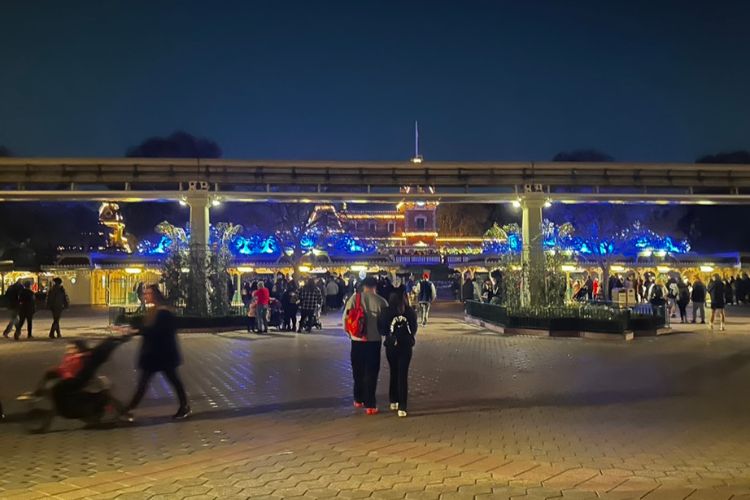 Disneyland entrance at night