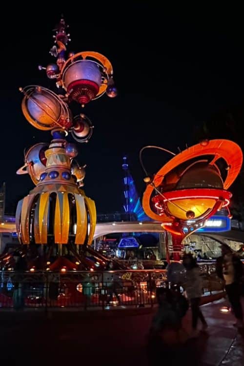 Astro orbitor at night, a popular ride with no height restrictions at Disneyland
