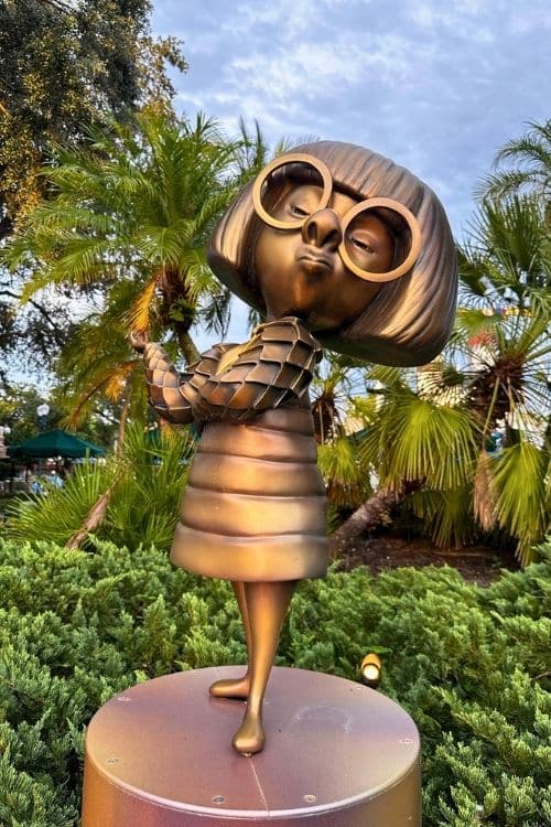 edna mode the incredibles character statue at disney world